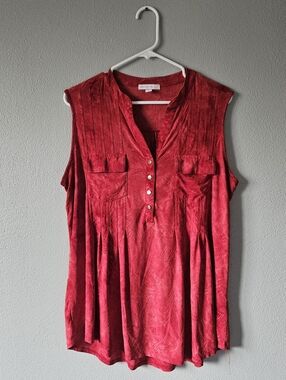Westport Red Sleeveless Henley Tank Top